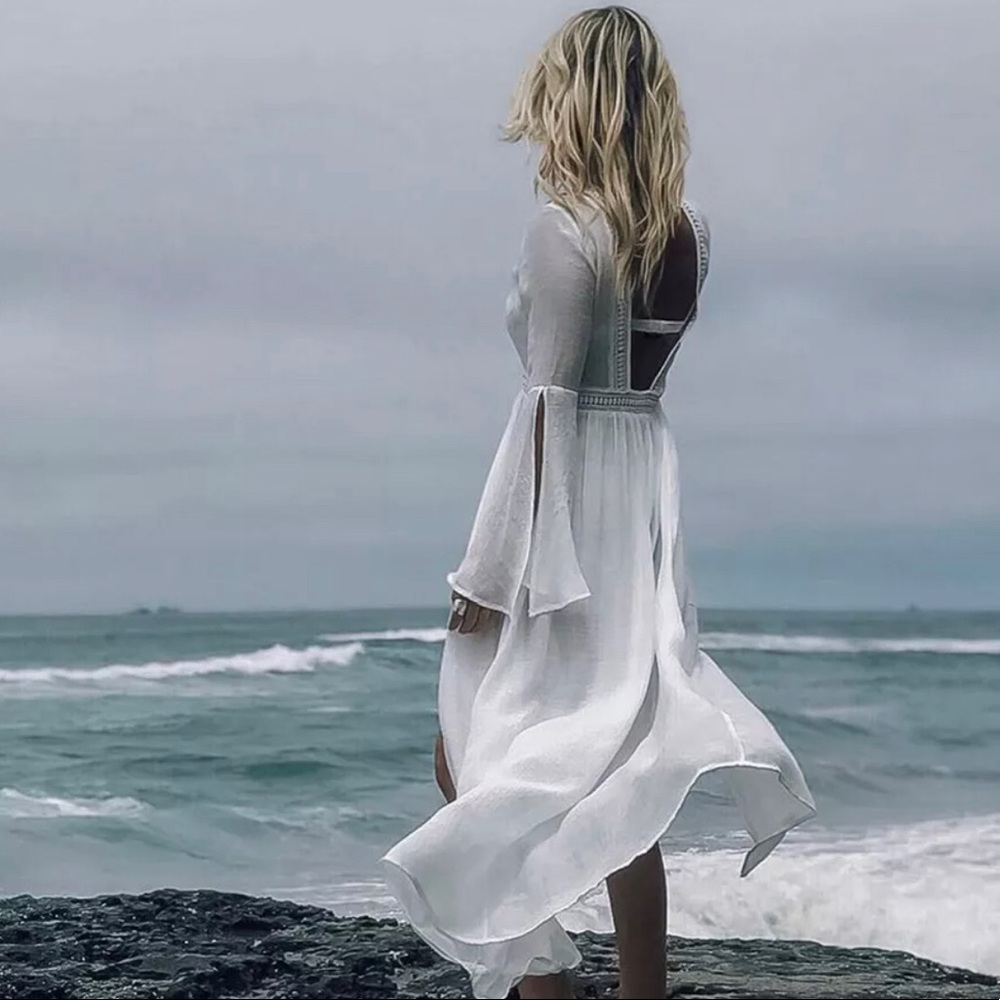 Women's White Sheer Beach Cover-Up Dress